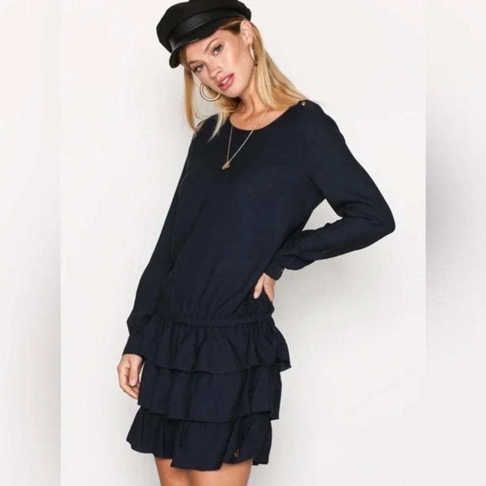 Scotch & Soda Navy Long-Sleeve Tiered drop waist Ruffle Dress